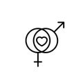 Male and female sex symbol with love icon. simple clean monoline design Royalty Free Stock Photo