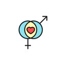 Male and female sex symbol with love icon. simple clean monoline design Royalty Free Stock Photo