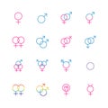 Male and female sexual orientation icons in thin line style