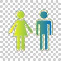 Male and female sign. Blue to green gradient Icon with Four Roughen Contours on stylish transparent Background. Illustration