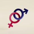 Male and female signs cartoon icon. Heterosexual relationship. 3d render illustration