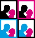 Male and female silhouettes kissing