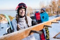 Male and female snowboarders