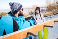 Male and female snowboarders