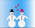 Loving snowman couple with hearts Royalty Free Stock Photo