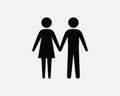 Male Female Stick Figure Holding Hands Dating Relationship Husband Wife in Love Black and White Icon Sign Symbol Vector Clipart Royalty Free Stock Photo