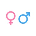 Male and female symbol in blue and pink colour. Gender icon for man and woman. Flat vector illustration EPS 10 Royalty Free Stock Photo