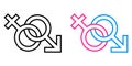 Male and female symbol set, the gender relations between man and woman, vector contour concept of sex Royalty Free Stock Photo