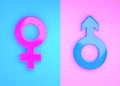 Male and Female symbols on bright pink and blue background in pastel colors Royalty Free Stock Photo