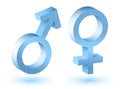 Male and female symbols 3d with shadow.