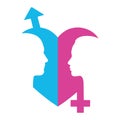 Illustration of gender symbols with heads of man and woman Royalty Free Stock Photo