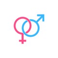 Male and female symbols. Gender, sex symbol or symbols of men and women icon logo flat in blue and pink on isolated white Royalty Free Stock Photo