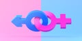 Male and Female symbols joined together on bright pink and blue background in pastel colors Royalty Free Stock Photo