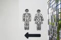 Male and female toilet sign with arrow sign. Royalty Free Stock Photo