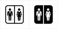 Male and Female toilet vector icon. Water closet sign. WC symbol. Lady restroom In square shape signs vector illustration. Black Royalty Free Stock Photo