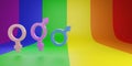 Male, female and transgender symbols on rainbow background with copy space. 3d illustration