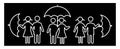 Male and female under the rain in different poses icons for design on black background. Royalty Free Stock Photo