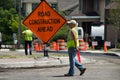 Workers in a construction zone Royalty Free Stock Photo