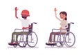 Male, female young wheelchair user high five gesture