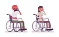 Male and female young wheelchair user phone talking