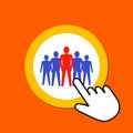 Male figures icon. Team, leadership concept. Hand Mouse Cursor Clicks the Button