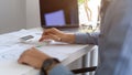 Male financial analysts using calculator, working on his financial work Royalty Free Stock Photo