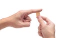 Male Finger with Adhesive Plaster. Close up Medical Plaster with a Wound on Finger