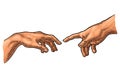 Male finger pointing touch god hand. The Creation of Adam