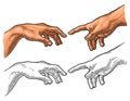 Male finger pointing touch god hand. The Creation of Adam.