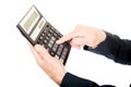 Male finger pushing the button on calculator Royalty Free Stock Photo