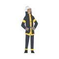 Male Firefighter in Uniform, Professional Fireman Character, Emergency Service Worker Vector Illustration on White