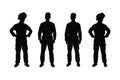 Male fireman silhouette on a white background. Firefighter Boys silhouette collection. Male firemen and emergency workers with