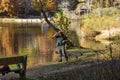 A Male Fisherman Catch a Fish at Pandapas Pond