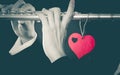 Male flutist with flute and heart. Love melody Royalty Free Stock Photo