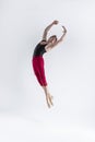 Male Flying Dancer. Contemporary Art Ballet With Young Flexible Athletic Man Posing in Flying Dance Pose With Hands Connected in