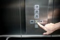 Male hand pressing on emergency button in elevator Royalty Free Stock Photo