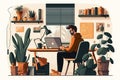 A male freelancer is seen working behind his laptop in his home office workspace. AI
