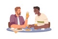 Male friends drinking beer and eating, gay couple Royalty Free Stock Photo