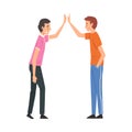 Male Friends Giving High Five to Each Other, Meeting of Two People, Greeting of Partners Vector Illustration Royalty Free Stock Photo
