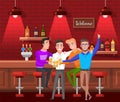 Male Friends Sitting in Bar and Drinking Beer Royalty Free Stock Photo