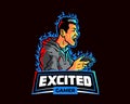 Male Gamer Scream in Excitement Esport Game Cartoon Logo Mascot