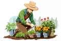 Male gardener tending plants