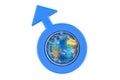 Male Gender Symbol with Earth Globe. Men`s International Day Concept. 3D rendering Royalty Free Stock Photo