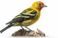 Male Goldfinch, Carduelis tristis, in front of white background Generative AI animal ai