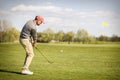 Male golf player pitching near green. Royalty Free Stock Photo