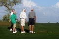 Male golfers on putting green.