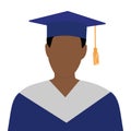 Male graduate student in gown and graduation cap. Vector illustration