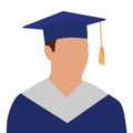 Male graduate student in gown and graduation cap. Vector illustration
