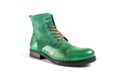 Male green leather boot on white background Royalty Free Stock Photo