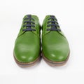 Male green leather elegant shoes on white background. Royalty Free Stock Photo